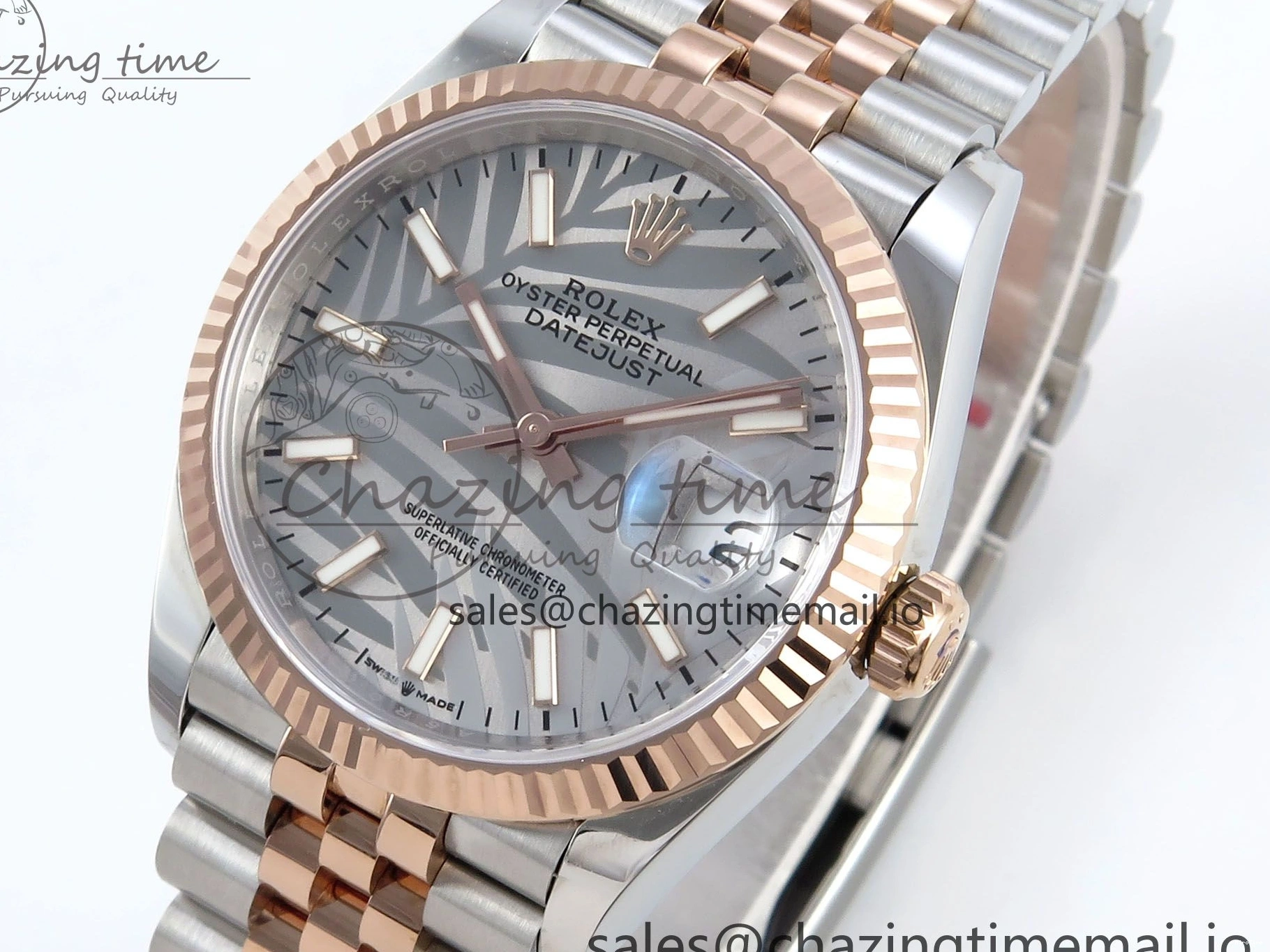 MiroTime 0408 DateJust 36 126231 EWEF Best Edition Silver Leaf Dial Stick Marker on SS RG Jubilee Bracelet A TopPick 596